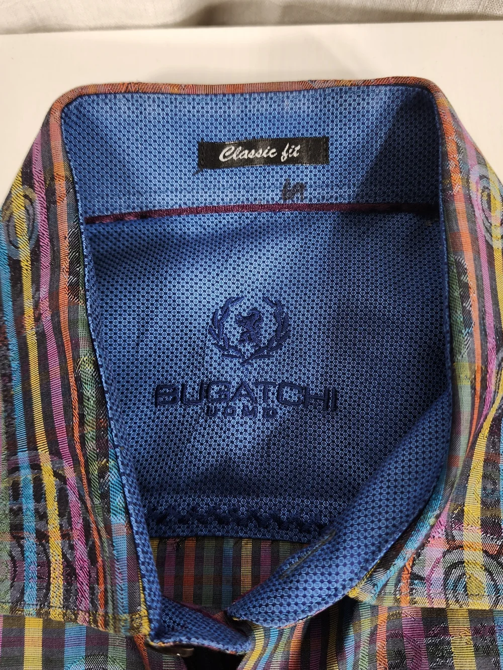 Bugatchi Multicolor Plaid Dress Shirt with Blue Contrast